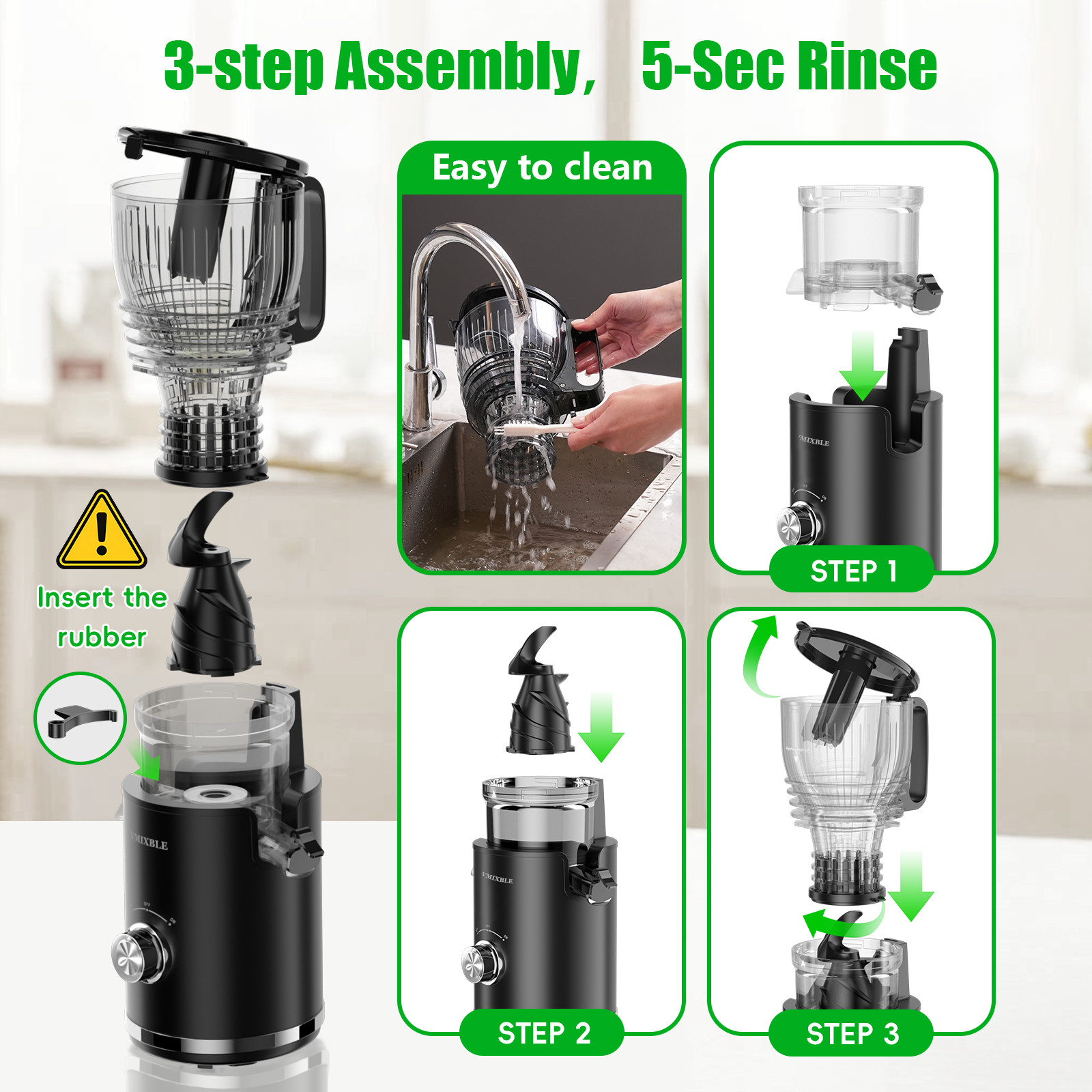 Juicer Machines, Cold Press Juicer with 5.8" Wide Feed Chute, 300W Slow Masticating Juicer for Whole Fruits & Vegetables, High Juice Yield, Easy to Clean, BPA Free Juice Extractor Machine